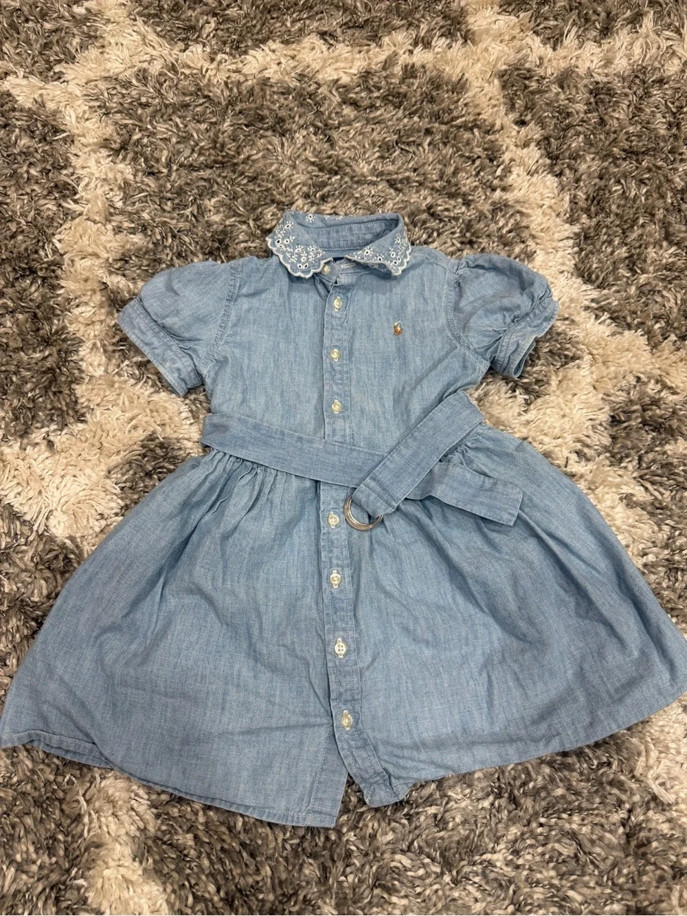 Ralph Lauren Light Blue Chambray Button-Front Belted Dress